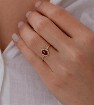 Bordo Taşlı Vintage Yüzük