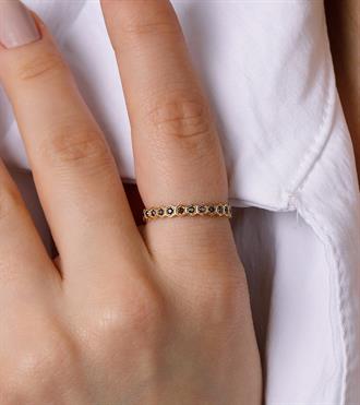 Kahve Taşlı Petek Dizilim Yüzük