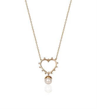İnci Sallantılı Kalp Kolye