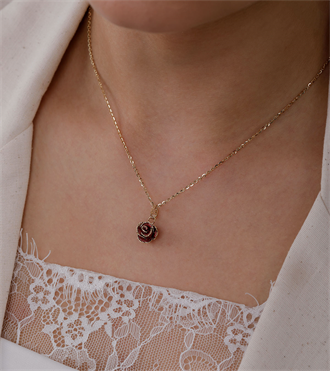 İtalyan Gül Kolye-Bordo