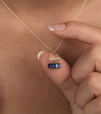 Lacivert Baget Sallantılı Kolye