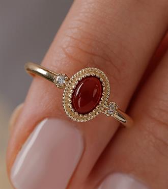 Bordo Taşlı Vintage Yüzük