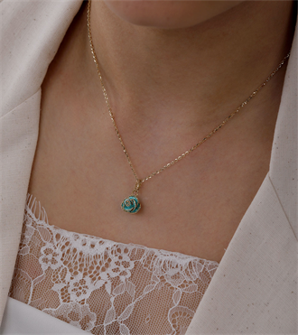 İtalyan Gül Kolye-Turkuaz