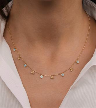 Firuze ve Tomurcuk Sıralı Kolye