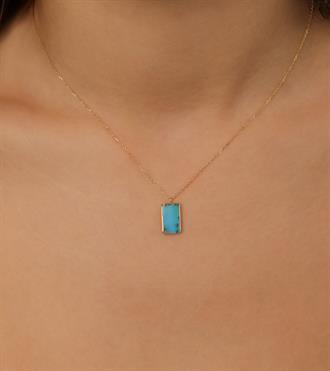 Firuzeli Dikdörtgen Kolye