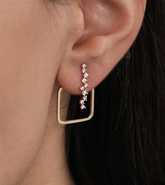 Kare Detaylı Taşlı Tasarım Küpe