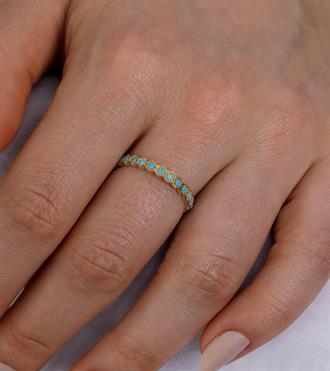 Firuze Taşlı Petek Dizilim Yüzük