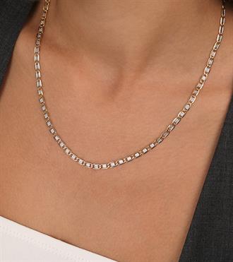 Beyaz Şeritli Ezme Zincir Kolye