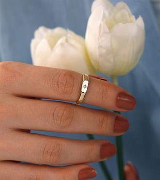 Mini Taşlı Düz Yüzük