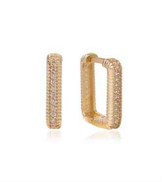 Taşlı Çizgili Kare Küpe