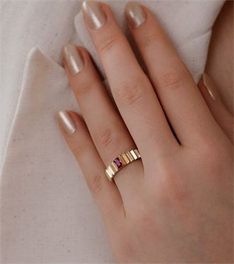 Pembe Taşlı Ray Yüzük