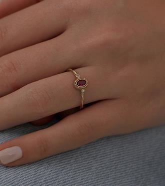 Pembe Taşlı Vintage Yüzük