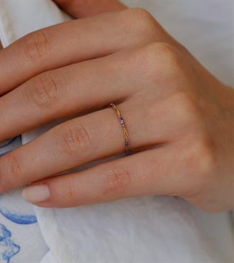 Mor Taşlı Tel Burgu Yüzük