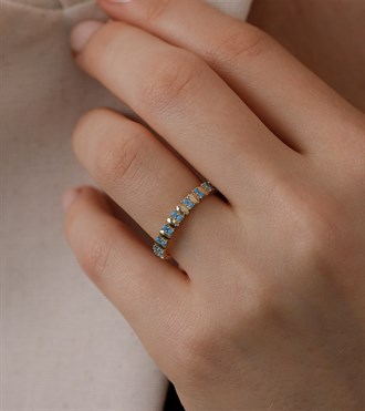 Firuze Şeritli Blok Yüzük