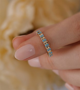 Firuze Şeritli Blok Yüzük