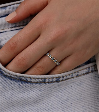 Firuze Şeritli Blok Yüzük