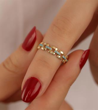 Firuze Taşlı Geçmeli Yüzük