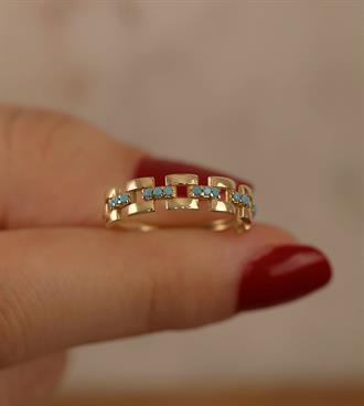 Firuze Taşlı Geçmeli Yüzük