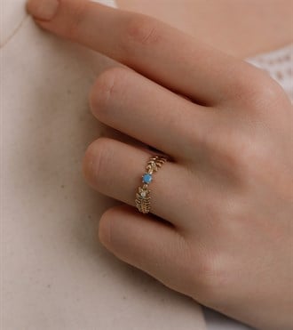 Firuzeli Çift Yaprak Altın Yüzük