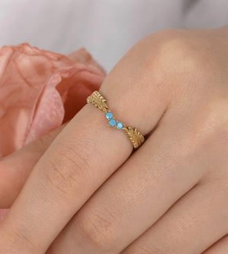 Firuzeli Çift Yaprak Yüzük