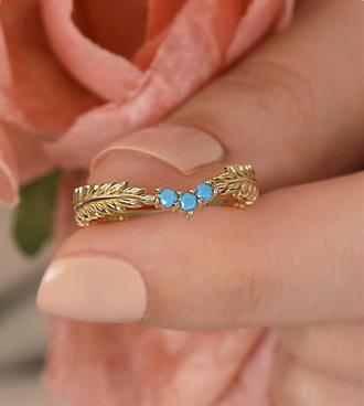 Firuzeli Çift Yaprak Yüzük