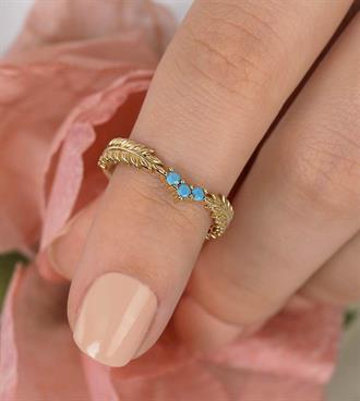 Firuzeli Çift Yaprak Yüzük