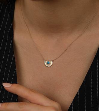 Firuzeli Yelpaze Kolye