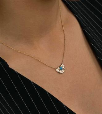 Firuzeli Yelpaze Kolye