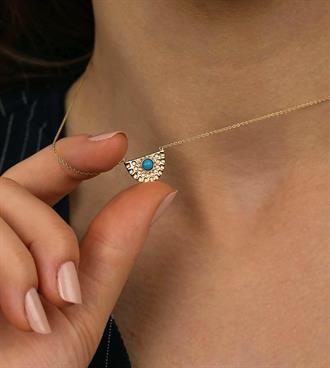 Firuzeli Yelpaze Kolye