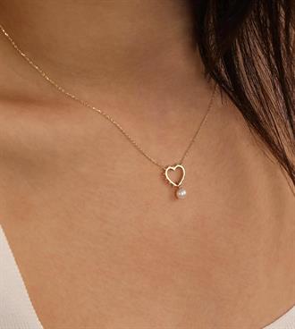 İnci Sallantılı Kalp Kolye