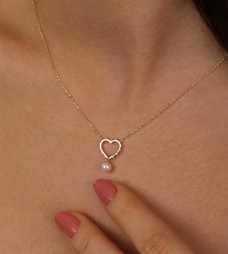 İnci Sallantılı Kalp Kolye