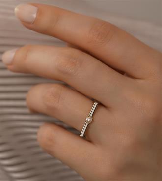 İncili Beyaz Çizgi Yüzük