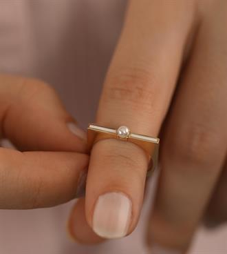 İncili Beyaz Çizgi Yüzük