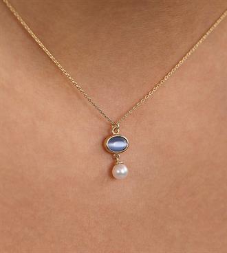 İncili Mavi Opal Kolye