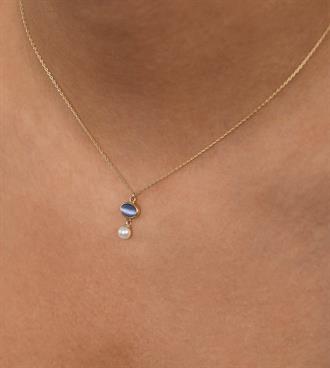 İncili Mavi Opal Kolye