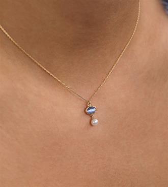 İncili Mavi Opal Kolye