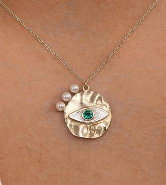 Yeşil Taşlı Göz Kolye