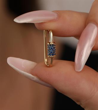 Lacivert Taşlı Dikdörtgen Küpe