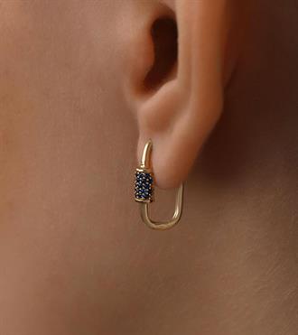 Lacivert Taşlı Dikdörtgen Küpe