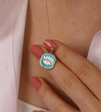 Mavi Mineli Göz Kolye