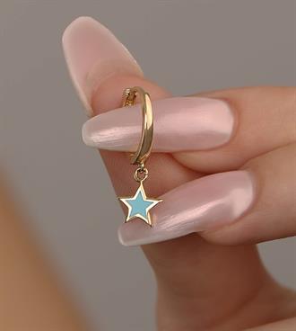 Mavi Mineli Yıldız Sallantılı Küpe