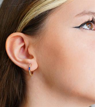 Mavi Taşlı Halka Küpe