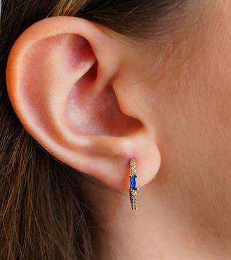 Mavi Taşlı Halka Küpe