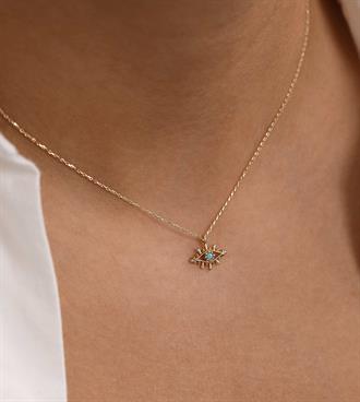 Mini Firuzeli Kirpik Kolye