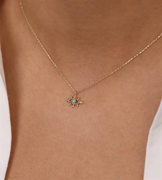 Mini Firuzeli Kirpik Kolye