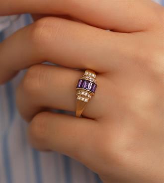 Mor Taşlı Kruvasan Yüzük