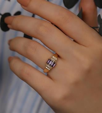 Mor Taşlı Kruvasan Yüzük