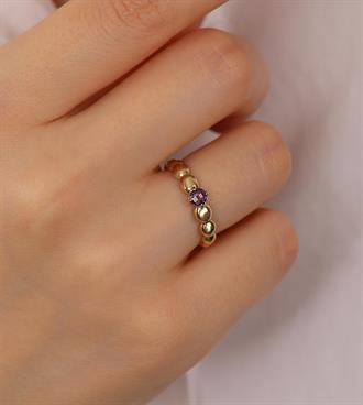 Mor Taşlı Top Yüzük