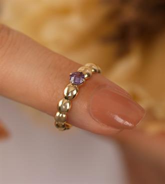 Mor Taşlı Top Yüzük