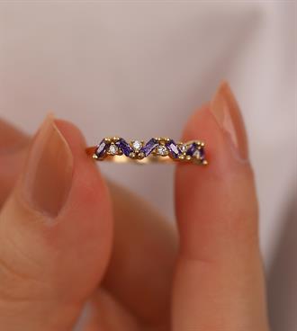 Mor Taşlı Zikzak Yüzük